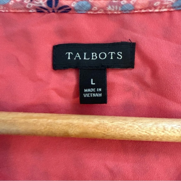 Talbots Pink Floral Ruffle Long Sleeve Sheer Overlay Whimsical Shirt Blouse Top - Picture 5 of 10